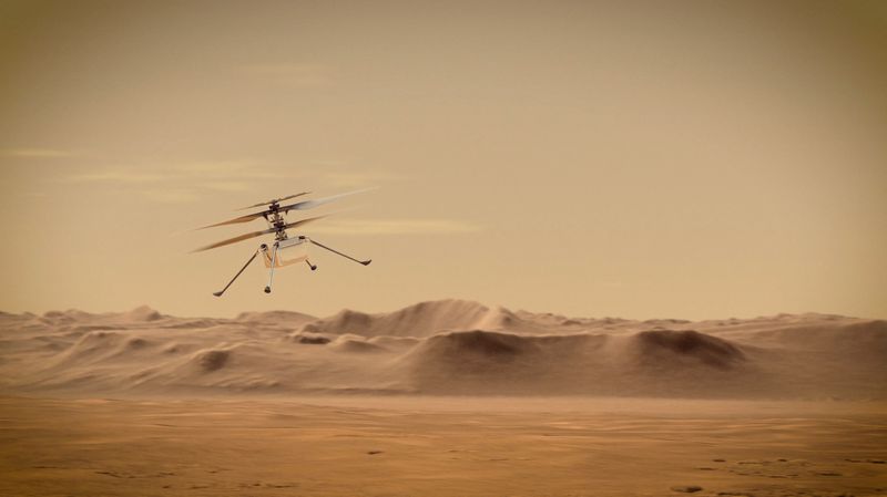 FILE PHOTO: Ingenuity Mars Helicopter flies over Mars